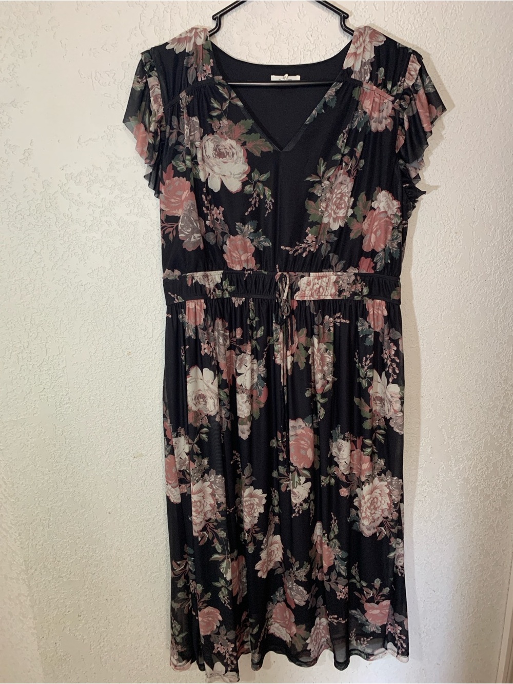 Maurices Black Midi Dress with Pink Rose Print